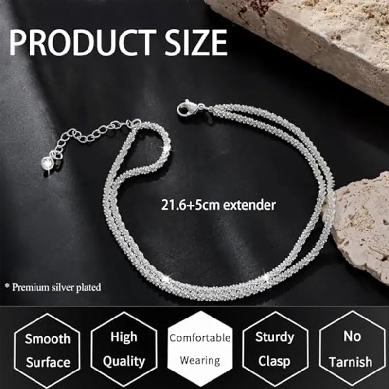 FloralGrace Cavigliera da donna in argento 925, regolabile, impermeabile, design semplice, ipoallergenico, cavigliera per festival estivi e tutti i giorni miniatura 2