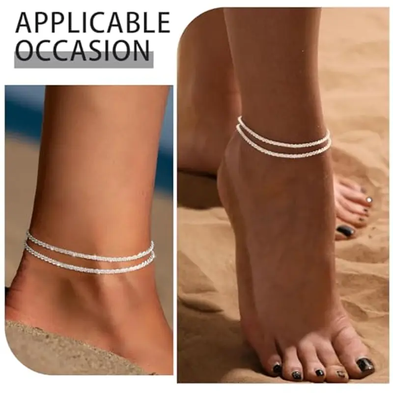 FloralGrace Cavigliera da donna in argento 925, regolabile, impermeabile, design semplice, ipoallergenico, cavigliera per festival estivi e tutti i giorni miniatura 3