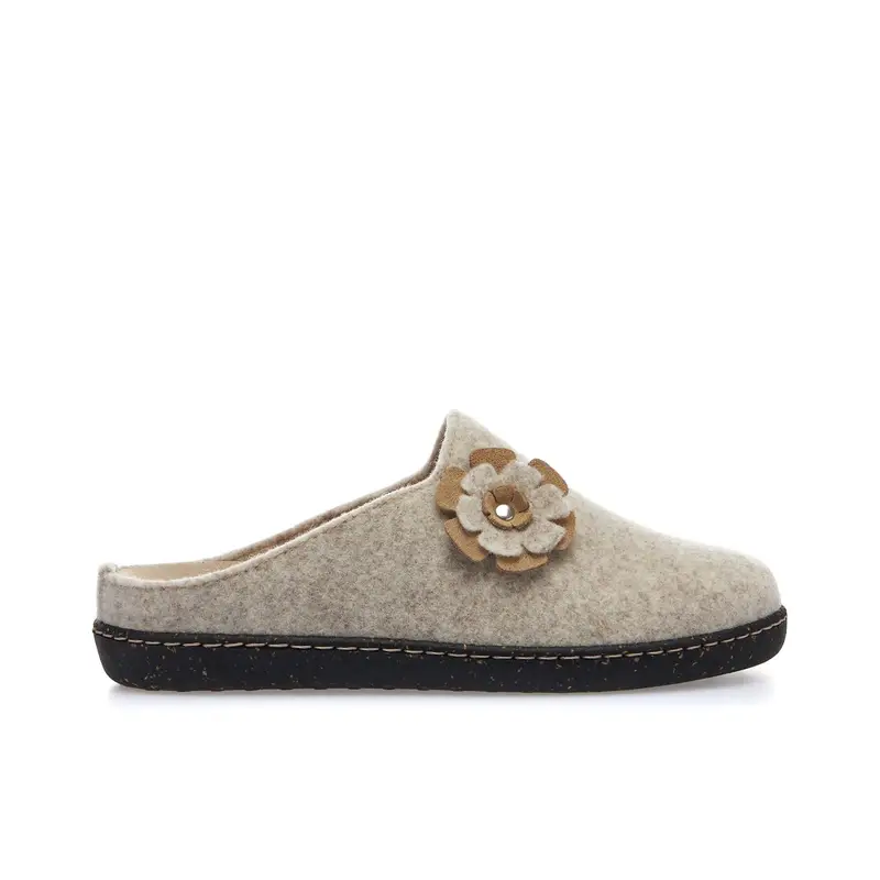Ciabatte da casa beige in feltro con fiore
