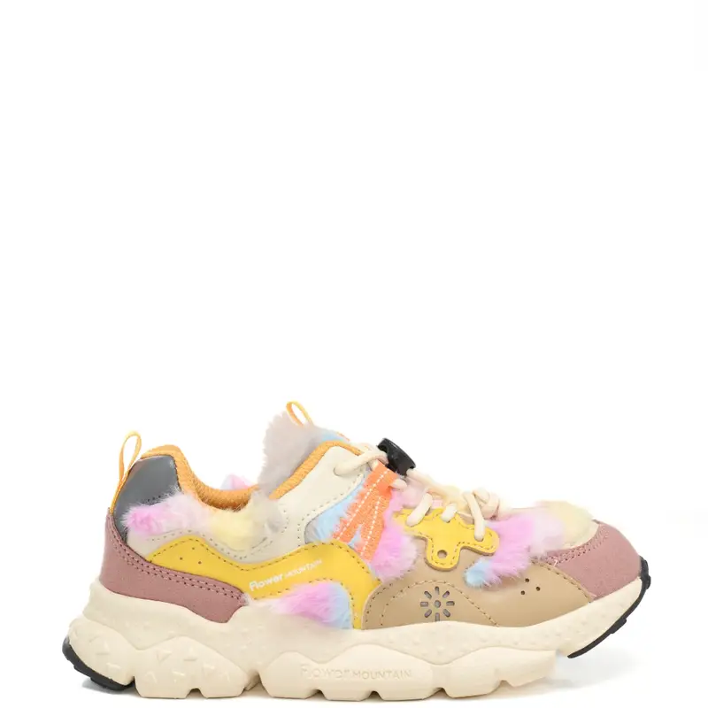 sneakers da bambina con inserti in suede e pelliccia blu navy