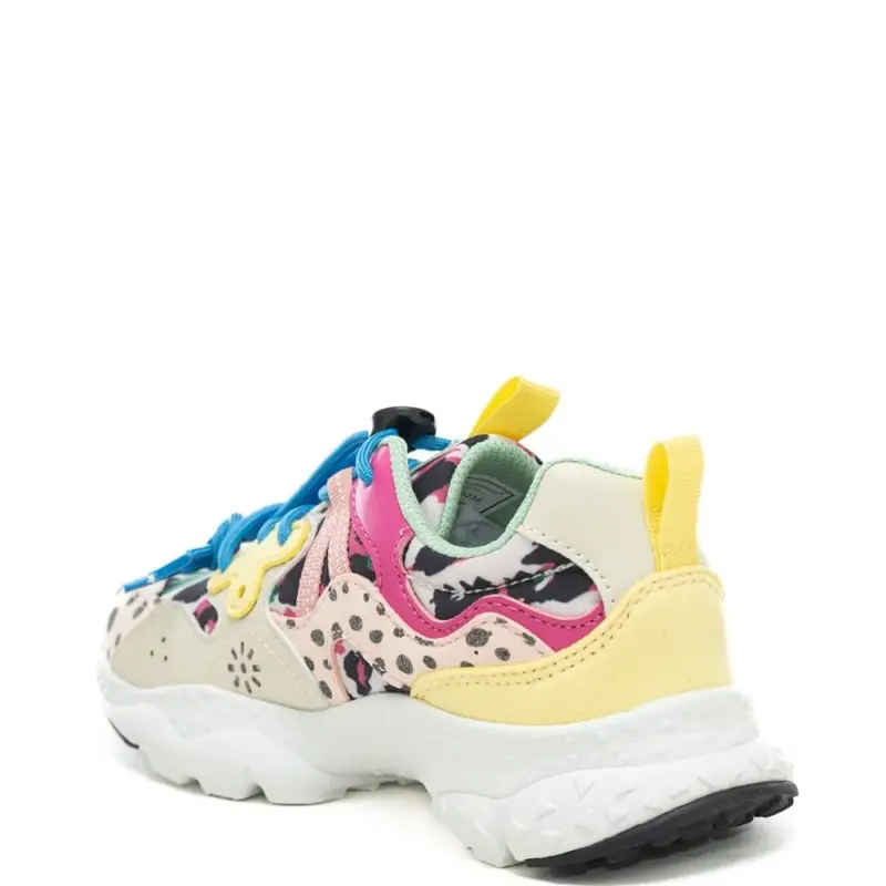 sneakers da bambina yamano 3 in tessuto tecnico e inserti con stampa a pois rosa beige miniatura 3