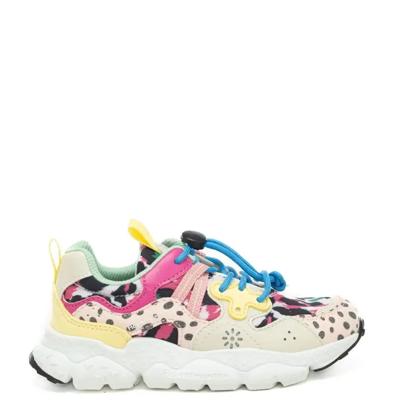 sneakers da bambina yamano 3 in tessuto tecnico e inserti con stampa a pois rosa beige