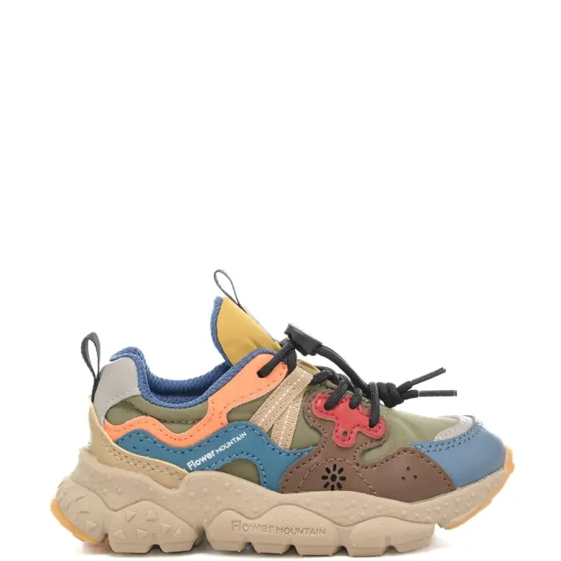 sneakers da bambino con inserti a contrasto blu verde oliva