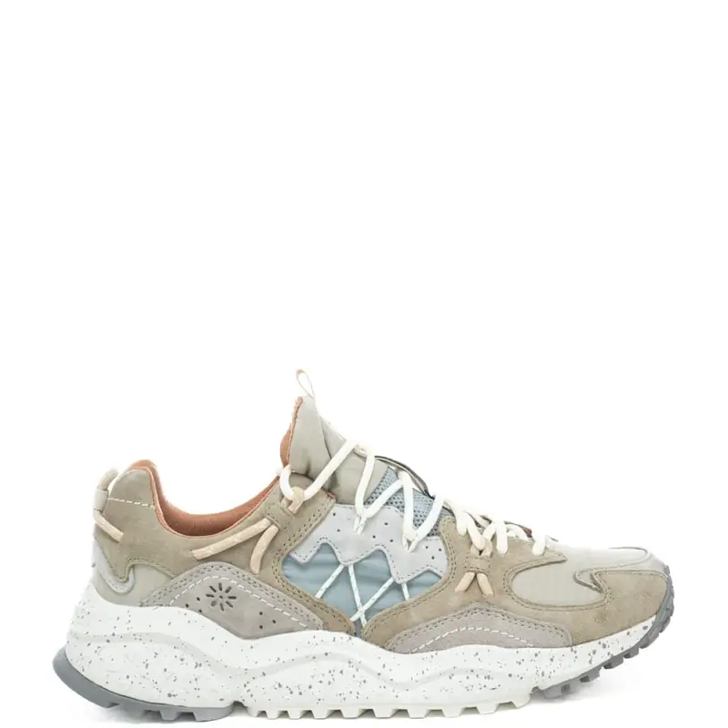 sneakers da uomo yamabushi in tessuto tecnico grigio chiaro verde militare