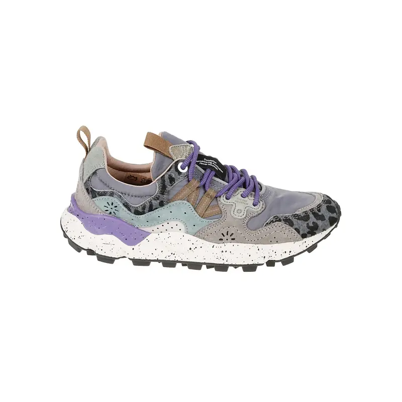 sneakers donna in suede e tessuto tecnico grigio viola e maculato