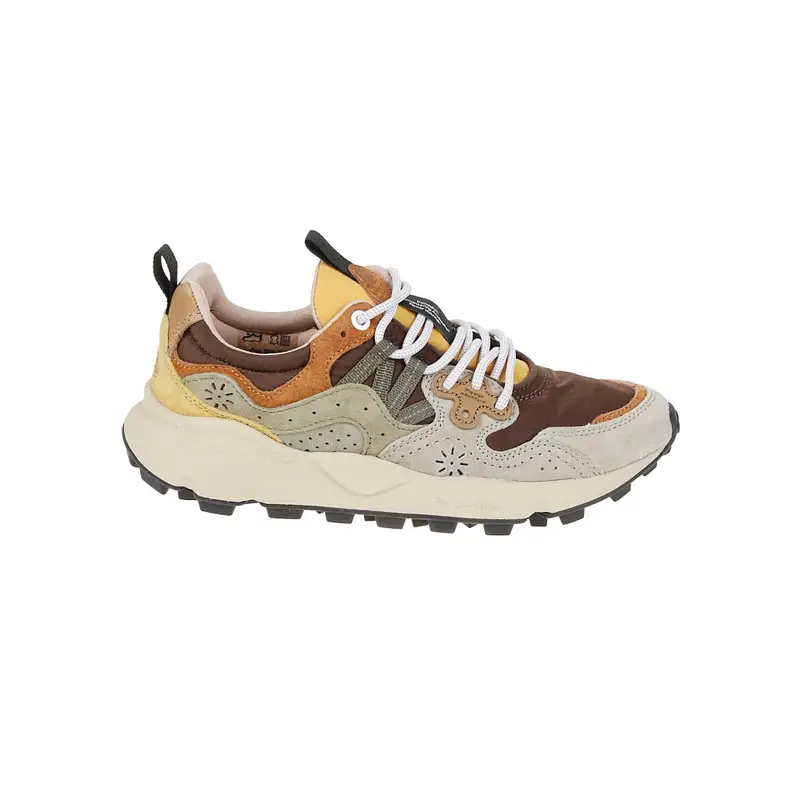 sneakers uomo in suede e tessuto tecnico beige e marrone