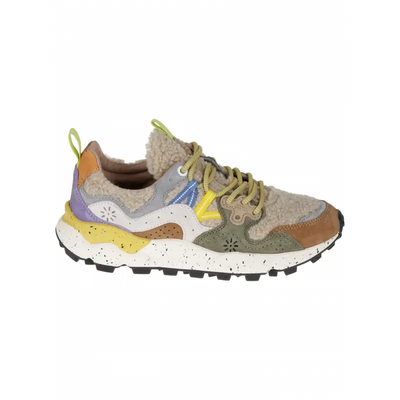 sneakers uomo in suede teddy e tessuto tecnico multicolor