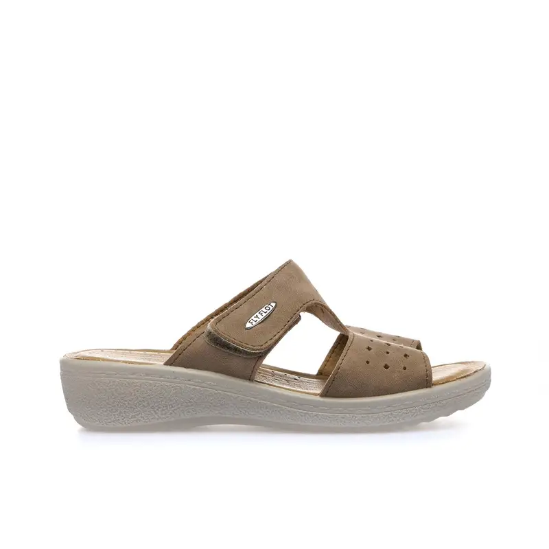 Ciabatte comfort beige con zeppina e velcro