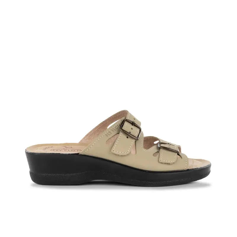 Ciabatte comfort beige da donna con doppia fibbia