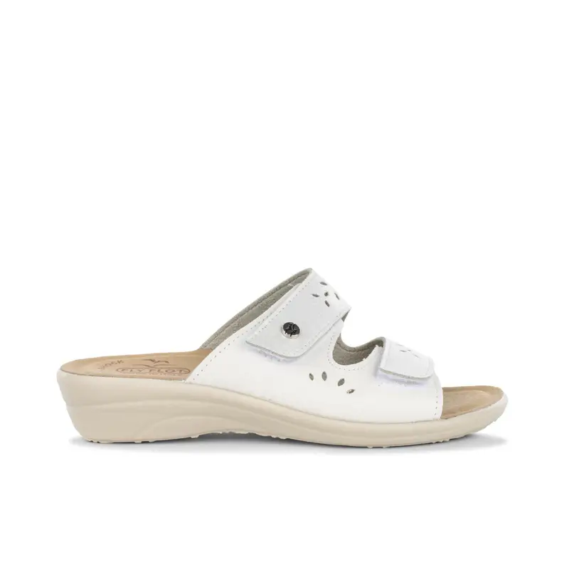 Ciabatte comfort bianche da donna con doppio velcro e zeppina