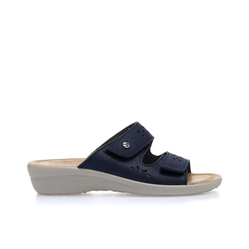 Ciabatte comfort blu con zeppina e doppio velcro