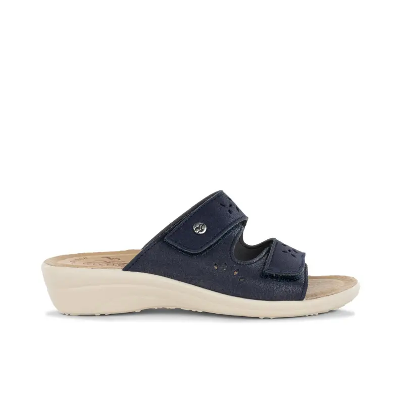Ciabatte comfort blu da donna con doppio velcro e zeppina