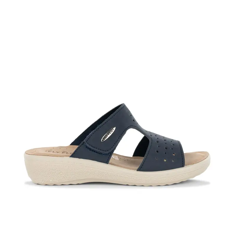 Ciabatte comfort blu da donna con strappo e zeppina