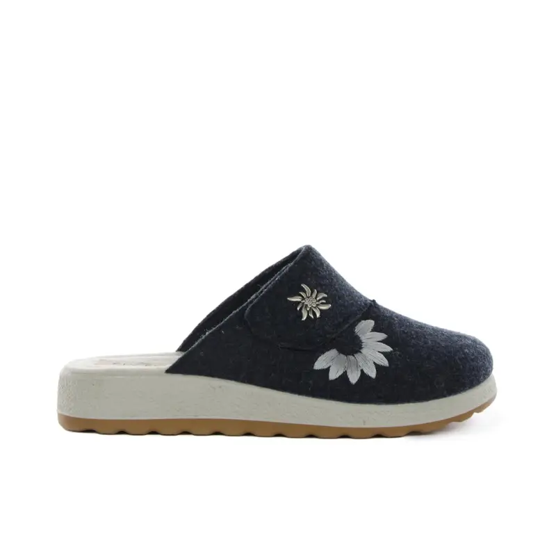 Ciabatte donna blu da casa con velcro e fiori