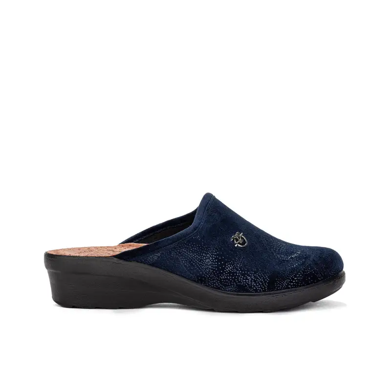 Ciabatte donna blu da casa con zeppa