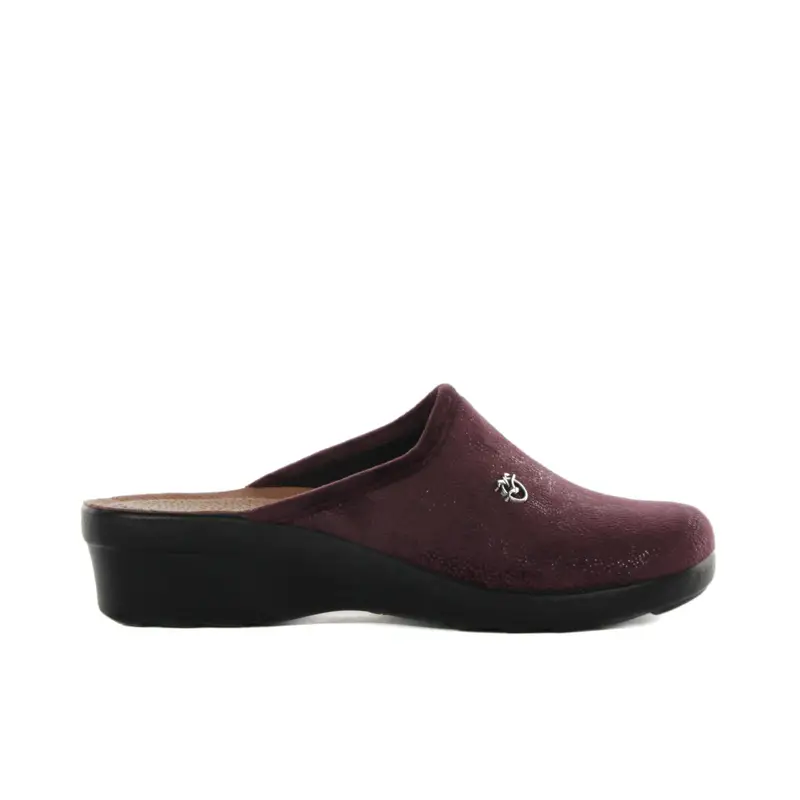 Ciabatte donna viola da casa con zeppina e logo