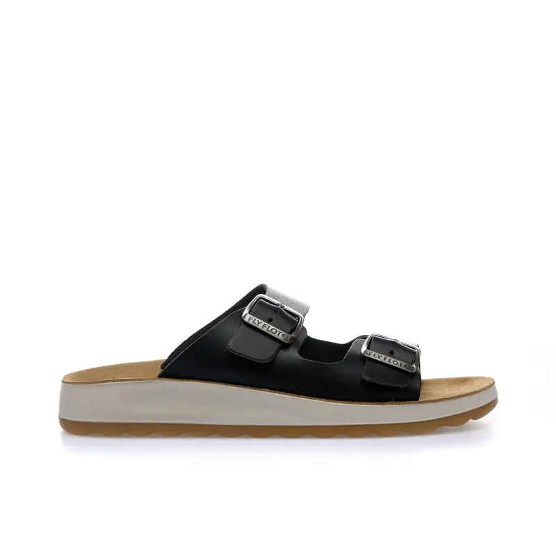 Sandali bassi neri con doppia fibbia
