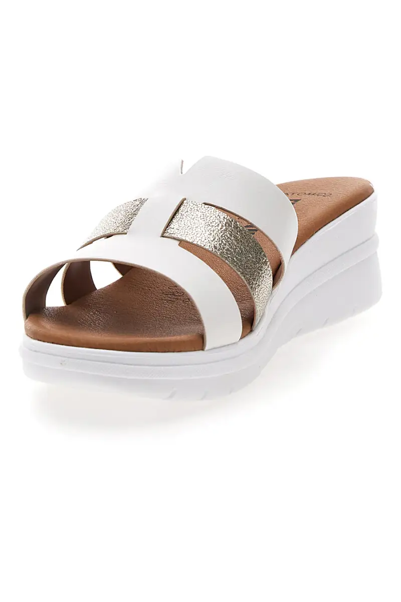 Ciabatte bianche con fascia glitter e zeppa Fly Nature 520 [BIANCO] miniatura 3