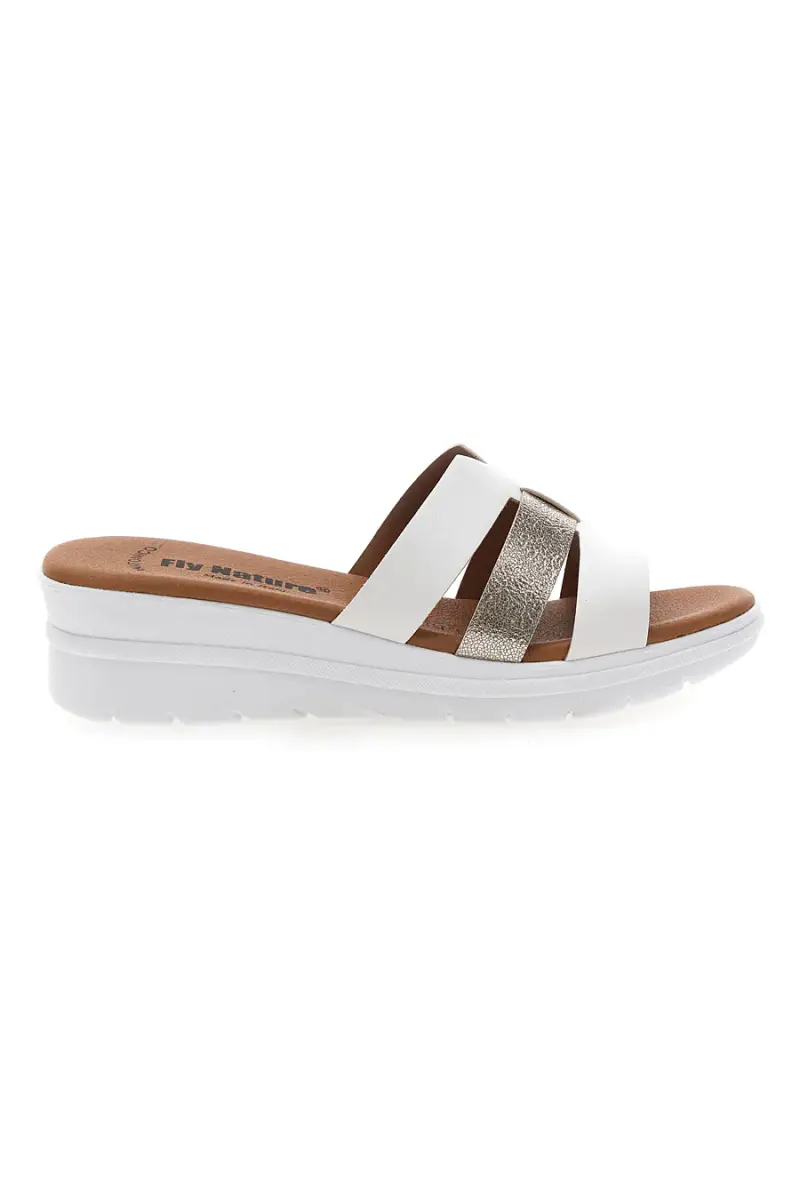 Ciabatte bianche con fascia glitter e zeppa Fly Nature 520 [BIANCO]