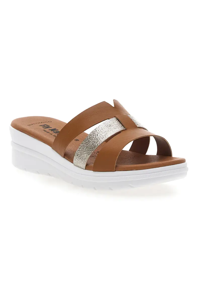 Ciabatte marrone con fascia glitter e zeppa Fly Nature 520 [CUOIO] miniatura 2