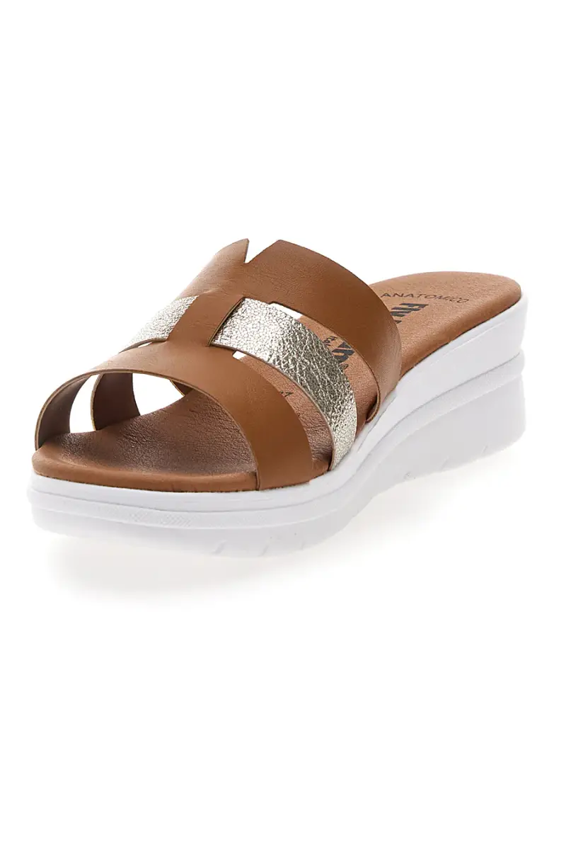 Ciabatte marrone con fascia glitter e zeppa Fly Nature 520 [CUOIO] miniatura 3