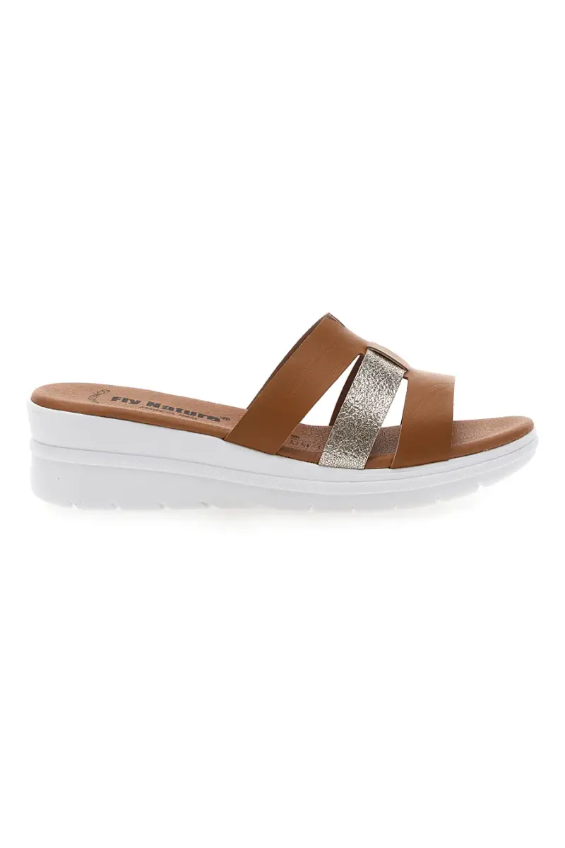 Ciabatte marrone con fascia glitter e zeppa Fly Nature 520 [CUOIO] miniatura 5