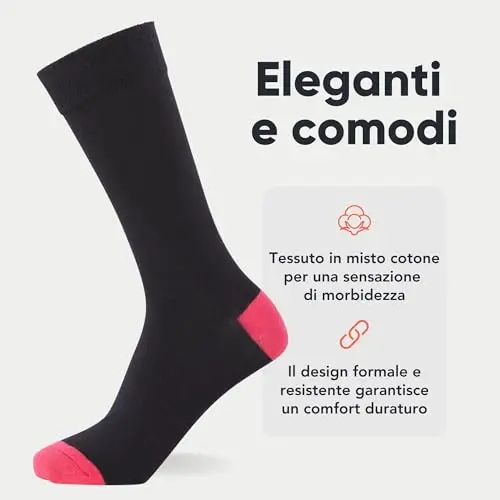 FM London confezione da 12, calzini eleganti da uomo, traspiranti, tinta unita, con motivi e neri, Blu Navy/Tacco e miniatura 2