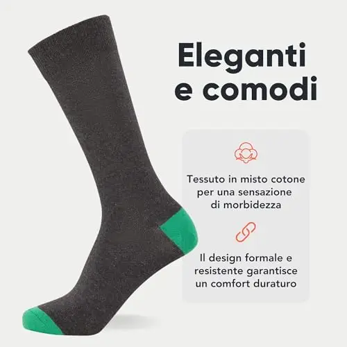 FM London confezione da 12, calzini eleganti da uomo, traspiranti, tinta unita, con motivi e neri, Grigio/Tacco e Punta miniatura 2