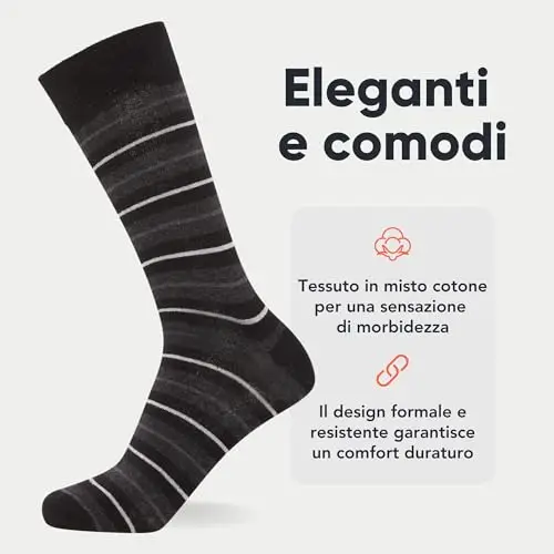 FM London confezione da 12, calzini eleganti da uomo, traspiranti, tinta unita, con motivi e neri, Nero (a righe), 39 miniatura 2