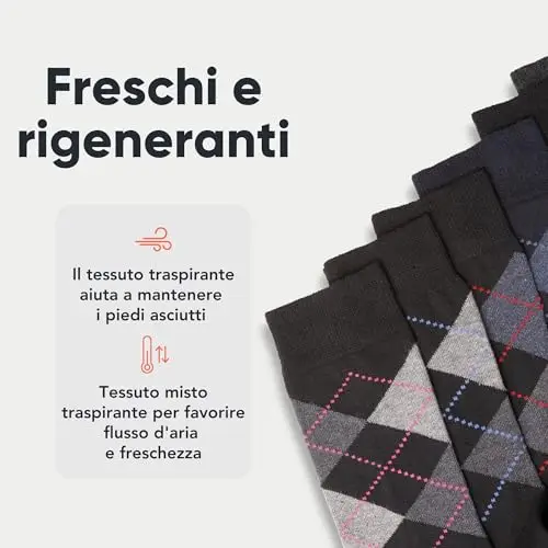 FM London confezione da 12, calzini eleganti da uomo, traspiranti, tinta unita, con motivi e neri, Nero (a rombi), 39 miniatura 3