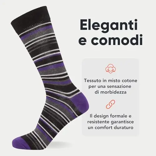 FM London confezione da 12, calzini eleganti da uomo, traspiranti, tinta unita, con motivi e neri, Strisce multicolori miniatura 2