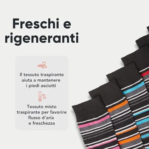 FM London confezione da 12, calzini eleganti da uomo, traspiranti, tinta unita, con motivi e neri, Strisce multicolori miniatura 3