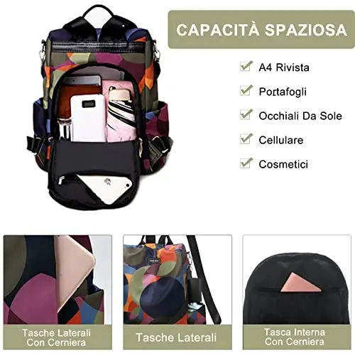 Fmeida Zainetto Donna Impermeabile Zaino Antifurto Donna Nylon Casual Borse da Viaggio Lavoro Scuola miniatura 3