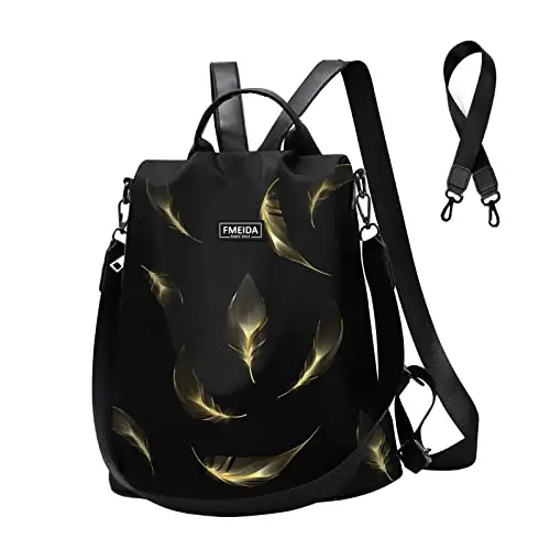 Fmeida Zaino Antifurto Donna Borsa Zainetto Donna Viaggio Scuola, Nero, Piuma