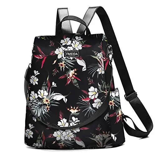 Fmeida Zaino Antifurto Donna da Viaggio Zaino Borsa Impermeabile Borse a Zainetto, Fiore Bianco, Nero