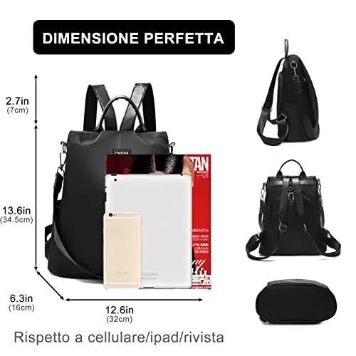 Fmeida Zaino da Donna Antifurto Borsa Tracolla Viaggio Casual Daypack, Nero miniatura 2