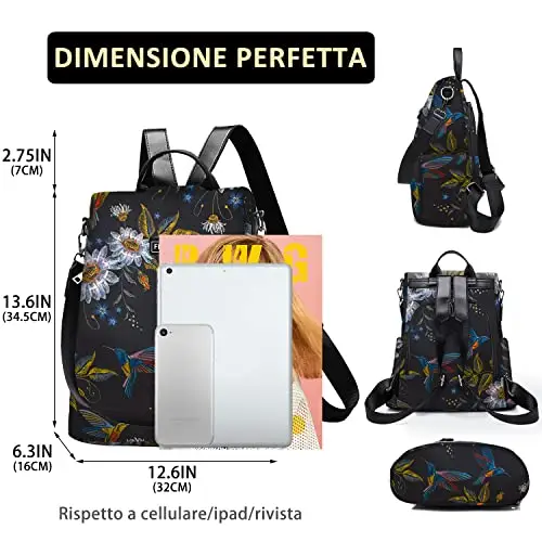Fmeida Zaino Donna Antifurto Borsa Impermeabile in Nylon, Pratico Zainetto da Viaggio Lavoro Scuola con Design a miniatura 2