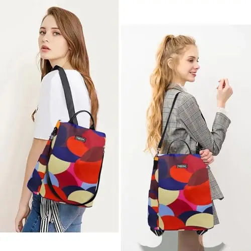 Fmeida Zaino Donna Antifurto Impermeabile Nylon Borsa Donna Pratico Borse Zainetto da Viaggio Lavoro Scuola Tracolla miniatura 2