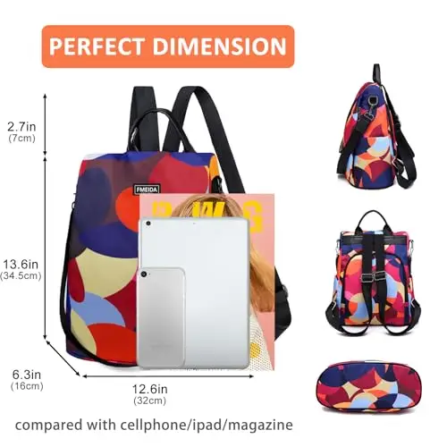Fmeida Zaino Donna Antifurto Impermeabile Nylon Borsa Donna Pratico Borse Zainetto da Viaggio Lavoro Scuola Tracolla miniatura 3