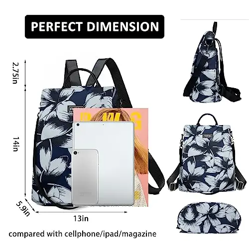 Fmeida Zaino Donna Borsa Antifurto, Nylon Impermeabile Casual Borsa Zainetto Donna Tracolla Spalla Borse Per Scuola miniatura 2