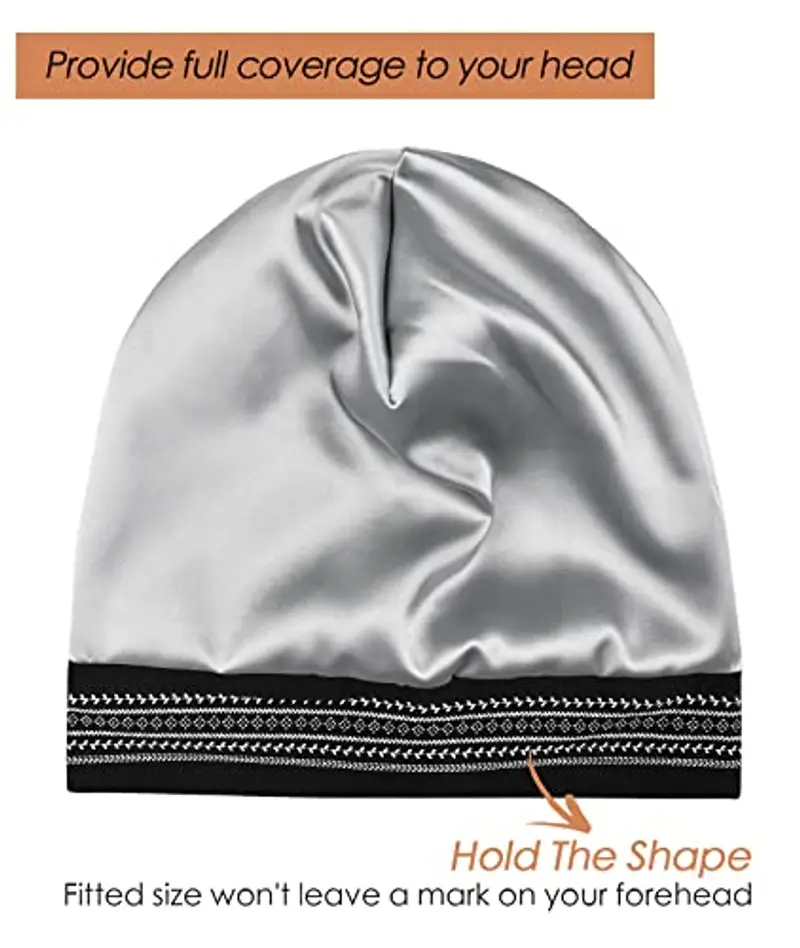 FocusCare Cappello da notte, capelli crespi, protegge la coda lunga, regalo per le donne estate nero bianco miniatura 2