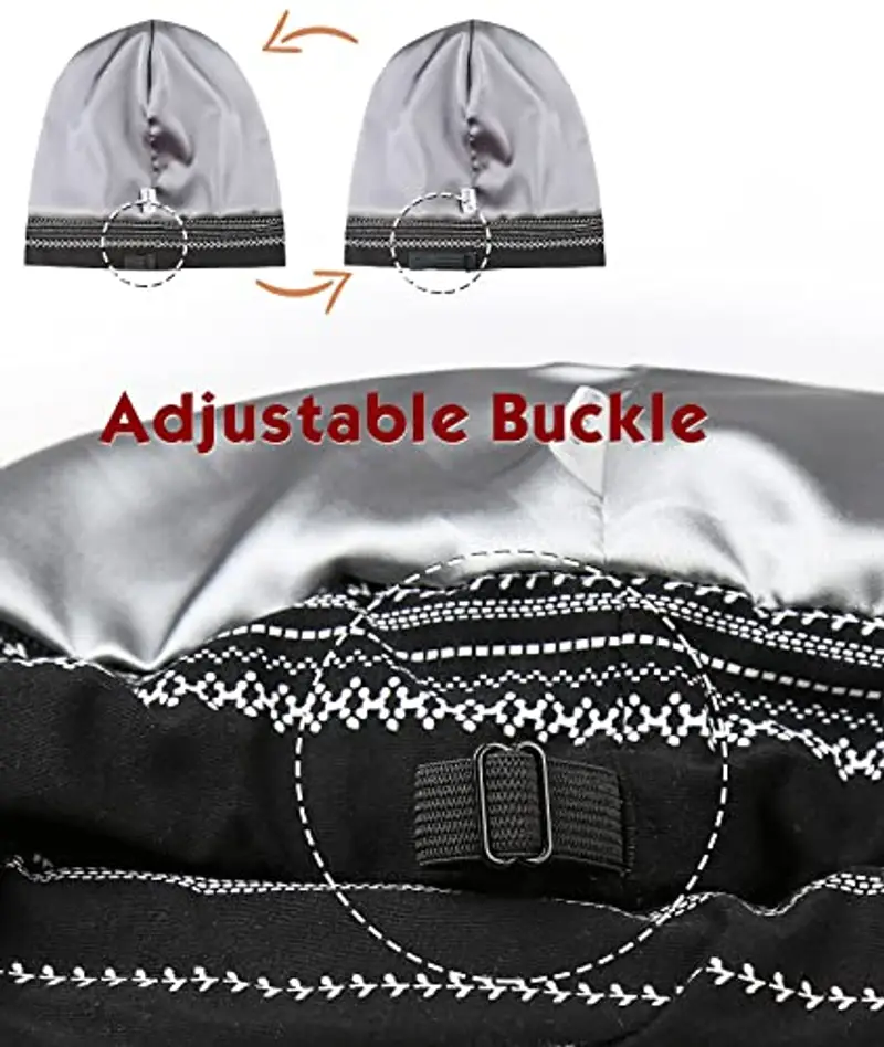 FocusCare Cappello da notte, capelli crespi, protegge la coda lunga, regalo per le donne estate nero bianco miniatura 3