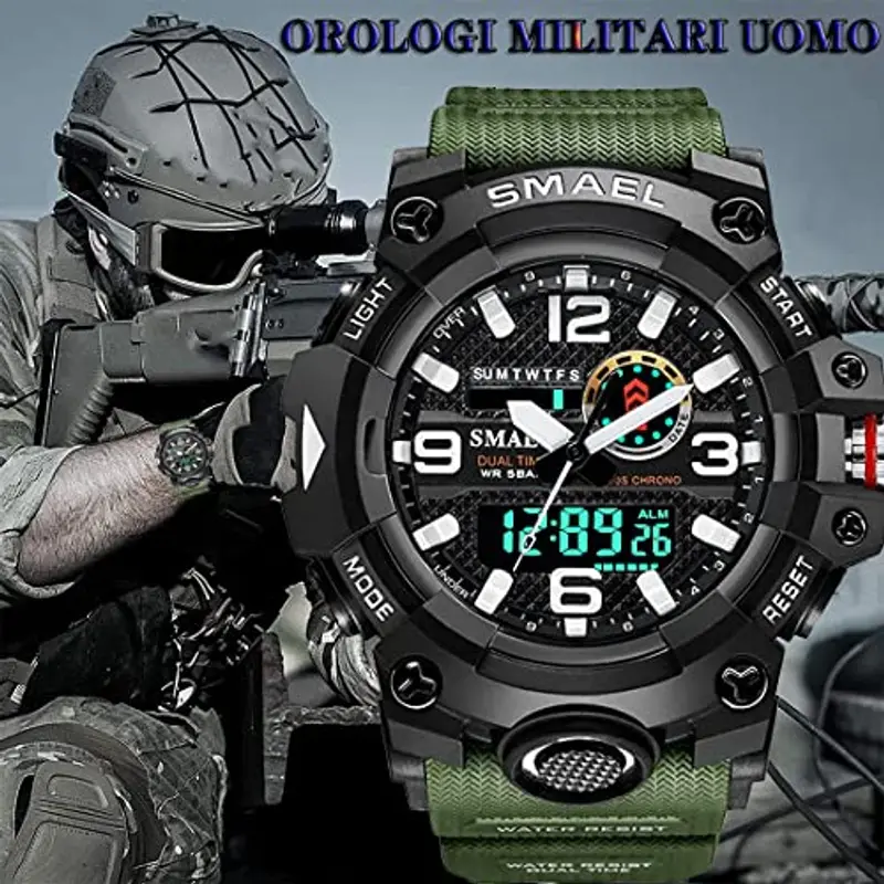 Fomtty Orologi Militari Uomo, Orologio da Uomo Analogico e Digitale, Orologio Sportivo, Impermeabile Orologio LED con Cronometro Digitale Orologio Luxury Casual Wristwatch (Army Green) miniatura 2