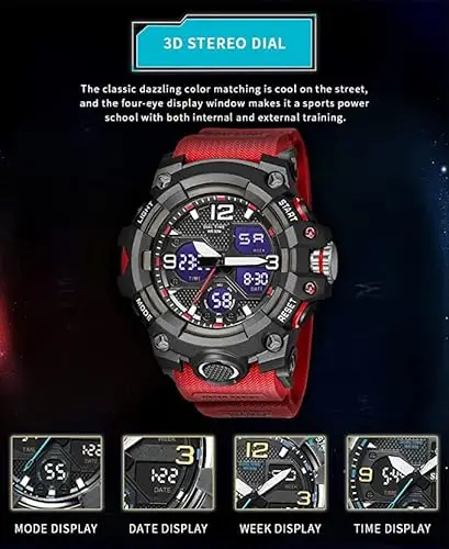 Fomtty Orologi Militari Uomo, Uomo Analogico e Digitale, Sportivo, Impermeabile LED con Cronometro Digitale Luxury miniatura 2