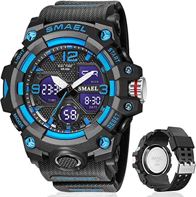 Fomtty Orologio da Uomo Analogico e Digitale, Orologio Sportivo, Impermeabile Orologio LED con Cronometro LED Digitale Orologio Luxury Casual Wristwatch (Blue)