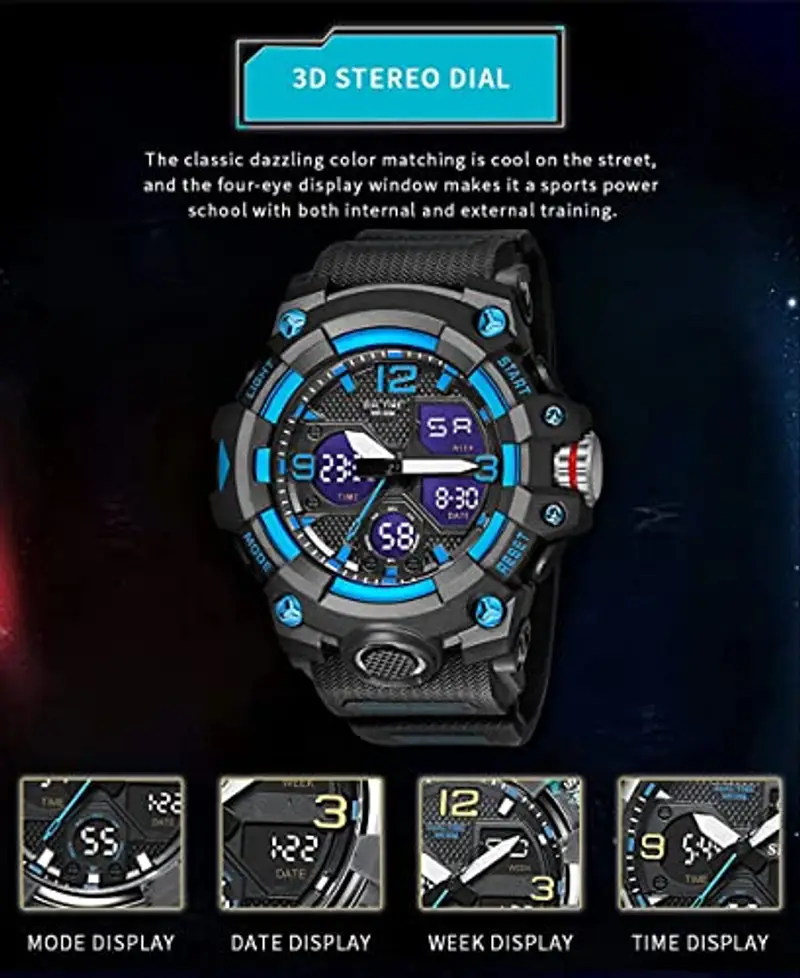 Fomtty Orologio da Uomo Analogico e Digitale, Orologio Sportivo, Impermeabile Orologio LED con Cronometro LED Digitale Orologio Luxury Casual Wristwatch (Blue) miniatura 3
