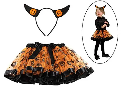 Fontee® Costumi Halloween Ragazze Vestiti Tutu Gonne Abiti Gonna da Balletto per Ragazze Bambini, con Zucca Fascia miniatura 2
