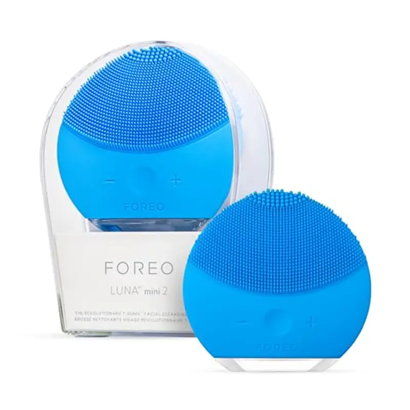 Foreo Luna Mini 2 Spazzola Pulizia Viso, Compatta, Massaggio Hi-Tech, per Tutti i Tipi di Pelle, Ultraigienico, Pulizia Semplice, Detergente in Silicone, Aquamarine