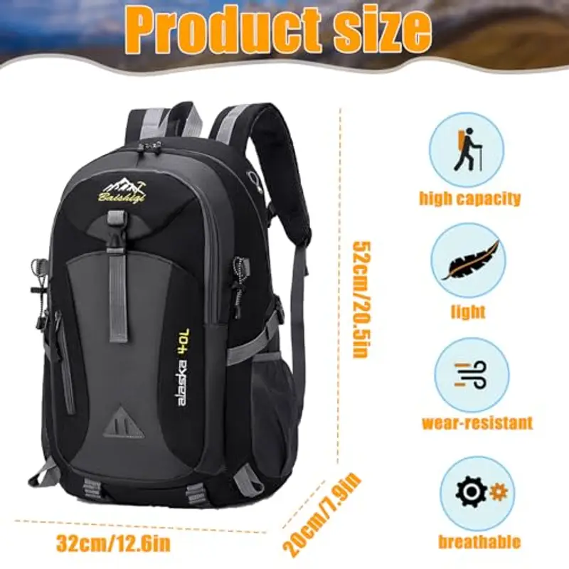 Forhome Zaino da Trekking da 40L Impermeabile con Ventilazione Posteriore per Escursioni Viaggi Campeggio miniatura 2