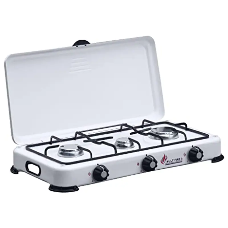 Fornello Smaltato con 3 Fuochi e Coperchio a Gas METANO - Fornellone colore Bianco P3M